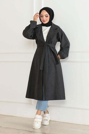 پالتو پشمی حجاب طوسی زنانه اسلیم Genel Markalar - کد 881279067