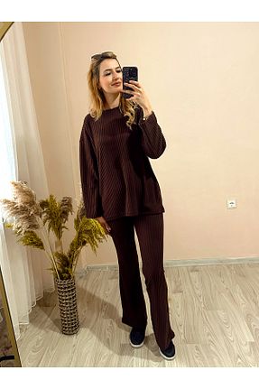 ست بالاتنه و پائین تنه قهوه ای زنانه بافتنی stilperisibutik - کد 881294966