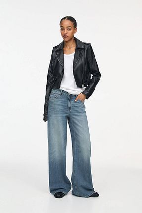 شلوار جین آبی زنانه پاچه پهن Pull & Bear - کد 881361923