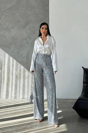 شلوار طوسی زنانه پولک دوزی Ortaya Çık - کد 877205741