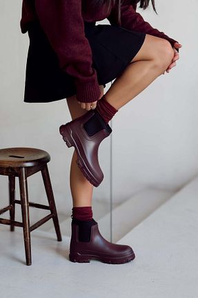 بوت / نیم بوت زرشکی زنانه چرم مصنوعی NİŞANTAŞI SHOES - کد 795356964