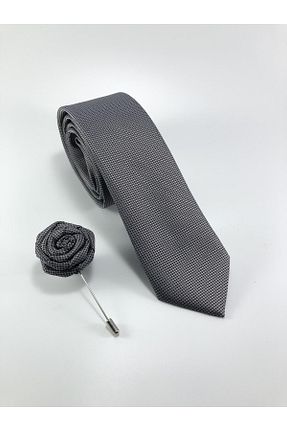 کراوات طوسی مردانه میکروفیبر PİERRONİ - کد 58668879