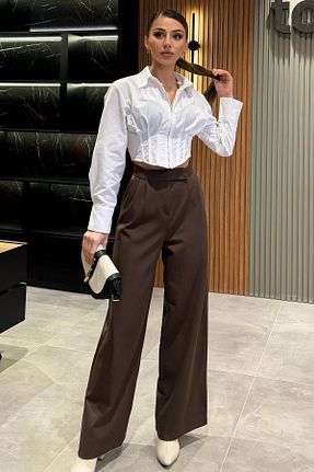 شلوار قهوه ای زنانه پلی استر GÜLSELİ - کد 881433355