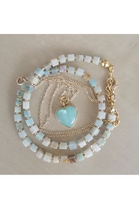 گردنبند جواهر آبی زنانه سنگ LemaStone - کد 881395894