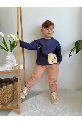 ست بالاتنه و پائین تنه سرمه ای بچه گانه بافت Narin kids - کد 881531623
