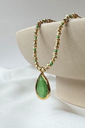 گردنبند جواهر سبز زنانه برنجی Onouqo - کد 881530992
