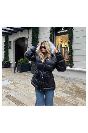 کاپشن مشکی زنانه چرم مصنوعی RABENBOUTIQUE - کد 881633503