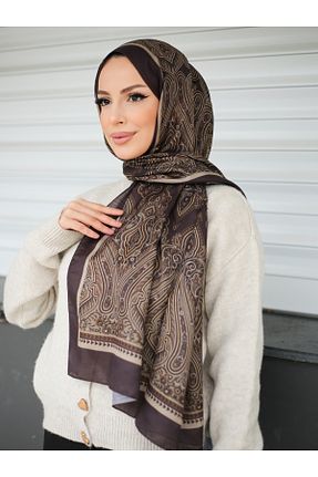 روسری قهوه ای پلی استر efdal şal eşarp - کد 881667388