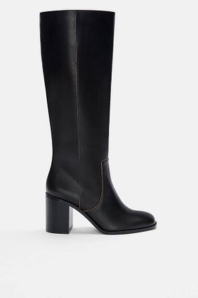 چکمه مشکی زنانه چرم خالص Pull & Bear - کد 881670445