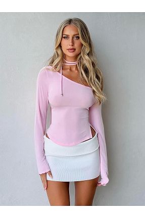 بادی صورتی زنانه یقه نامتقارن theanemos - کد 819612174