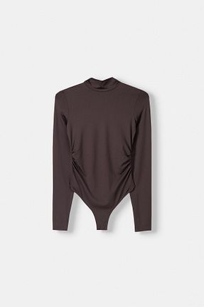 بادی قهوه ای زنانه یقه دگاژه Bershka - کد 881684486