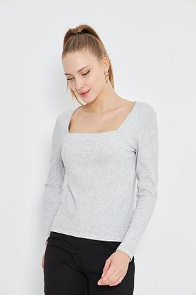 بلوز طوسی زنانه اسلیم فیت AMİDA - کد 881709129