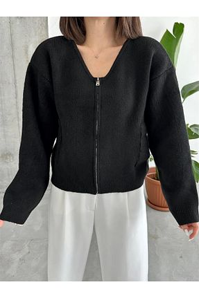 پلیور مشکی زنانه ساده İZA CASUAL - کد 881707336