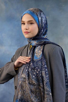 شال سرمه ای زنانه پنبه پلی استر İpekhan - کد 878837675
