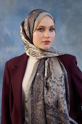 شال قهوه ای زنانه پنبه پلی استر İpekhan - کد 878837642