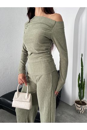 ست بالاتنه و پائین تنه خاکی زنانه بافتنی Butik - کد 881740890