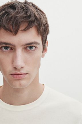 تیشرت بژ مردانه یقه دوچرخه Massimo Dutti - کد 650166749