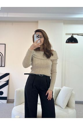 پلیور بژ زنانه ساده Lefon - کد 881718047