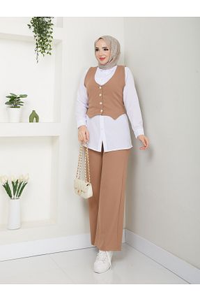 ست بالاتنه و پائین تنه بژ زنانه بافتنی Moda Krash - کد 881752290