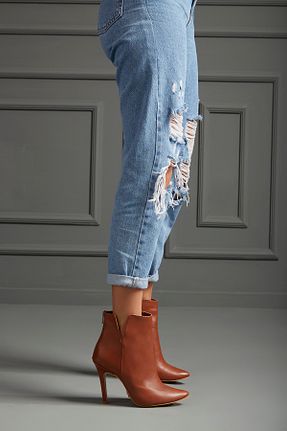 بوت / نیم بوت قهوه ای زنانه چرم مصنوعی AYAKKABI PRENSİ - کد 881859004