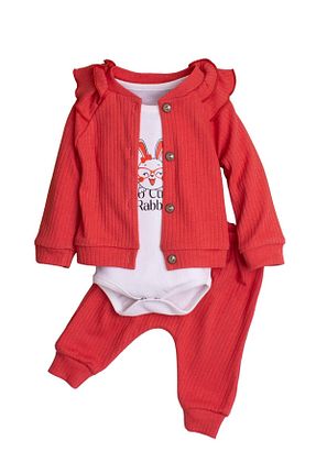 بادی و سرهمی نوزادی قرمز بچه گانه پنبه ای Chicsy Baby - کد 881860554