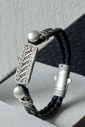 دستبند جواهر مشکی زنانه چرم خالص Ssilhoutte Doğaltaş - کد 881861304