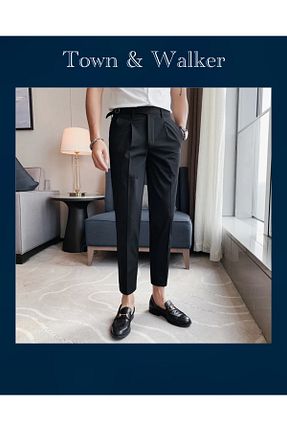 شلوار پارچه ای مشکی مردانه کمر دار town walker - کد 881873601