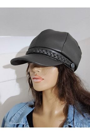 کلاه خاکی زنانه چرم مصنوعی EMİNSHOP - کد 881882914