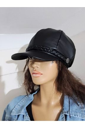 کلاه مشکی زنانه چرم مصنوعی EMİNSHOP - کد 881879104
