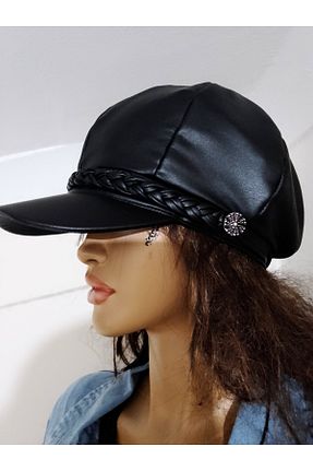 کلاه مشکی زنانه چرم مصنوعی EMİNSHOP - کد 881879104