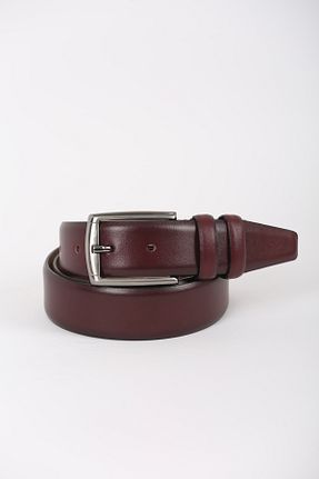 کمربند زرشکی مردانه چرم خالص KASVA DERİ - کد 881900638