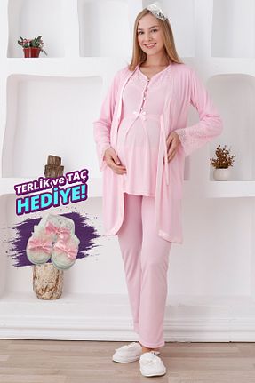 ست لباس راحتی بارداری صورتی زنانه پنبه ای ERDENİZ TEKSTİL - کد 881674977