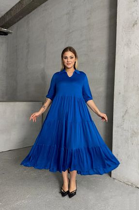 لباس سایز بزرگ سرمه ای زنانه ویسکون Stil Diva - کد 881923385