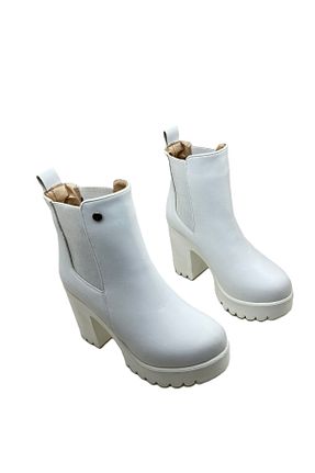 بوت / نیم بوت سفید زنانه چرم مصنوعی GİRGÖR - کد 881943038