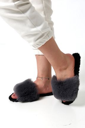 دمپائی خانگی طوسی زنانه مخملی olgun slipper - کد 881962219