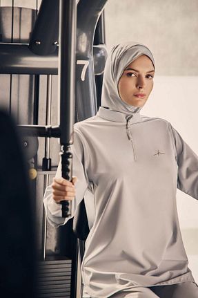 سوئیشرت حجاب طوسی زنانه مخلوط پلی استر Haşema - کد 841452100