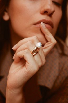 انگشتر نقره طلائی زنانه مروارید Linya Jewellery - کد 44385940
