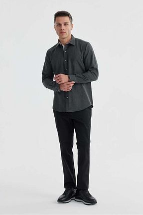 پیراهن طوسی مردانه یقه دکمه مخفی Jakamen - کد 882250804