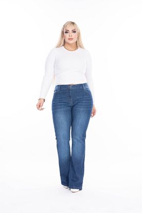 شلوار سایز بزرگ آبی زنانه پنبه ای EYLÜLXXL - کد 880041872
