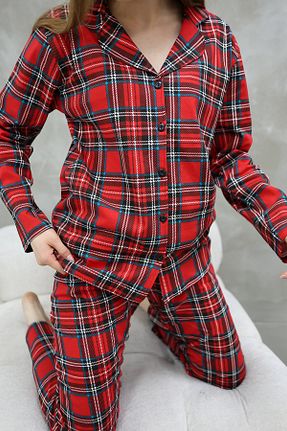 ست لباس راحتی قرمز زنانه پنبه ای Arvin Pijama - کد 880036265