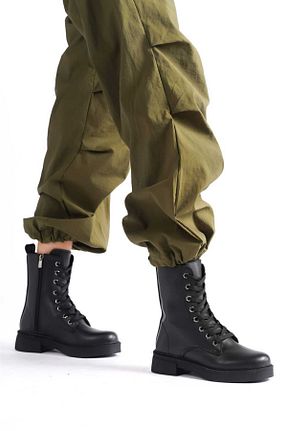چکمه مشکی زنانه چرم مصنوعی DS AYAKKABI - کد 880072405