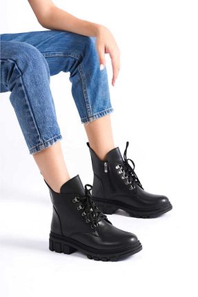 چکمه مشکی زنانه چرم مصنوعی DS AYAKKABI - کد 880072243