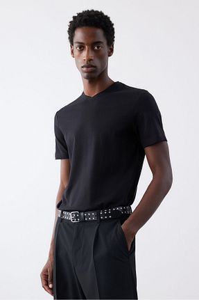 تیشرت مشکی مردانه یقه هفت H&M - کد 854148922