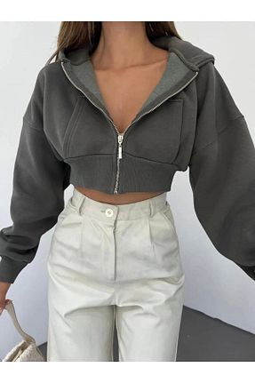 سوئیشرت خاکی زنانه ساده MODA FARİZE - کد 880119634