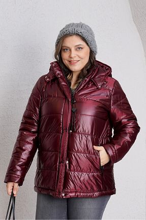 کاپشن سایز بزرگ زرشکی زنانه سایز بزرگ Büyük Moda - کد 877047227