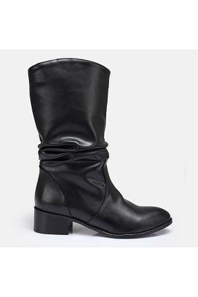 بوت / نیم بوت مشکی زنانه چرم مصنوعی 37Numara - کد 878698737