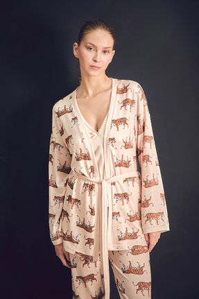 ست لباس راحتی بژ زنانه طرح دار Fullamoda - کد 880189883