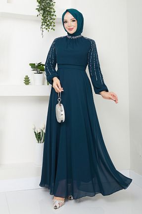 لباس مجلسی حجاب آبی زنانه یقه دوچرخه ModaMerve - کد 852119445