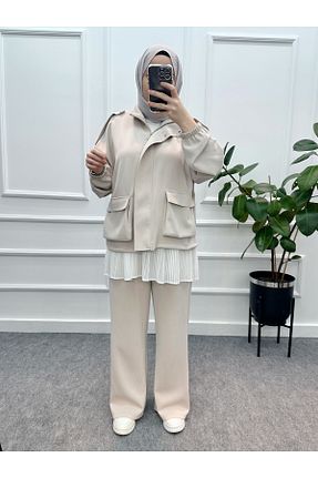 ست بالاتنه و پائین تنه حجاب طوسی زنانه رگولار ESİO - کد 880256877