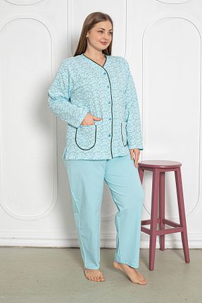 ست لباس راحتی سایز بزرگ سبز زنانه چاپی SEBOTEKS - کد 880365079